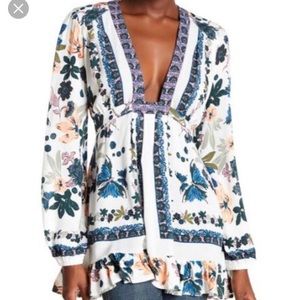 Free People White Floral Violet Hill Tunic Blouse
